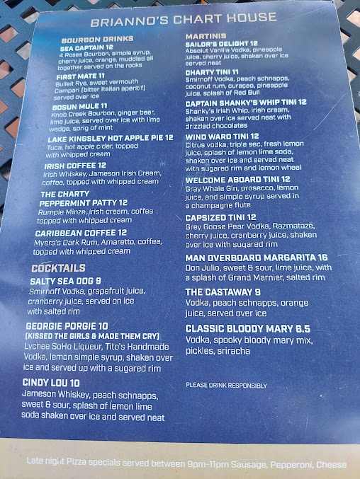 Menu Briannos Chart House Restaurant Events Center - 1