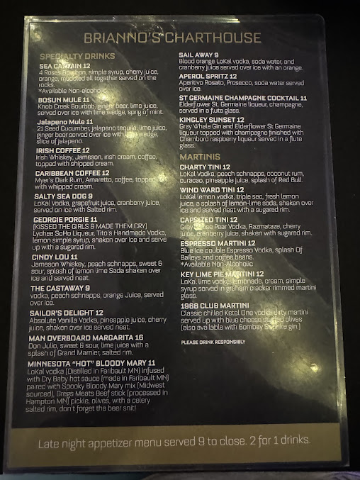 Menu Briannos Chart House Restaurant Events Center - 7