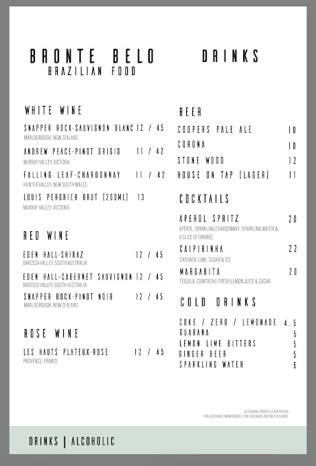 Menu Bronte Belo Bronte Beach - 0