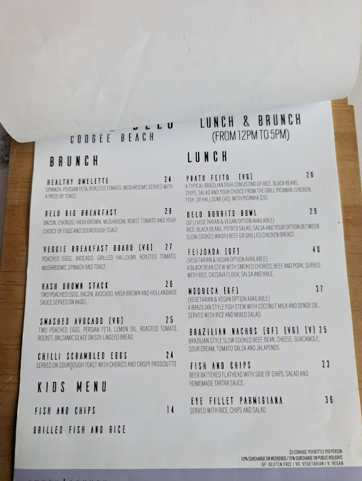 Menu Bronte Belo Coogee Beach - 0
