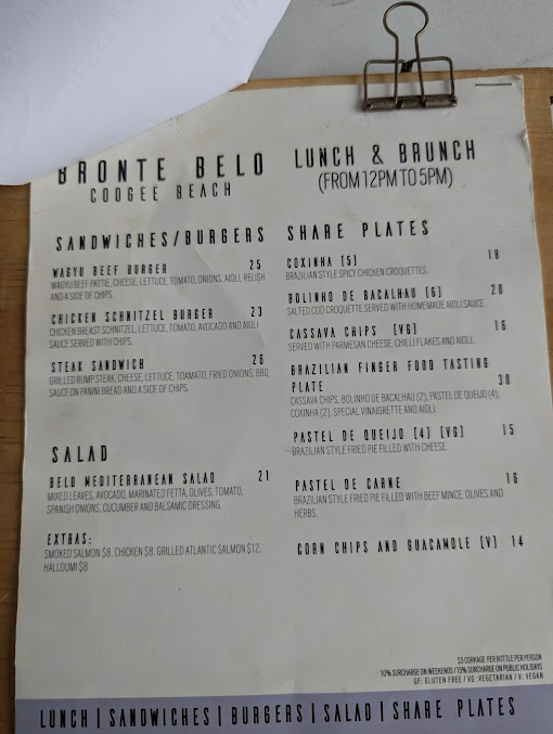 Menu Bronte Belo Coogee Beach - 2
