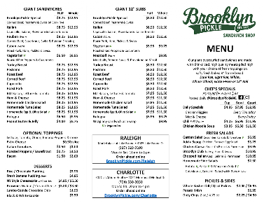 Menu Brooklyn Pickle Sandwich Shop - 1