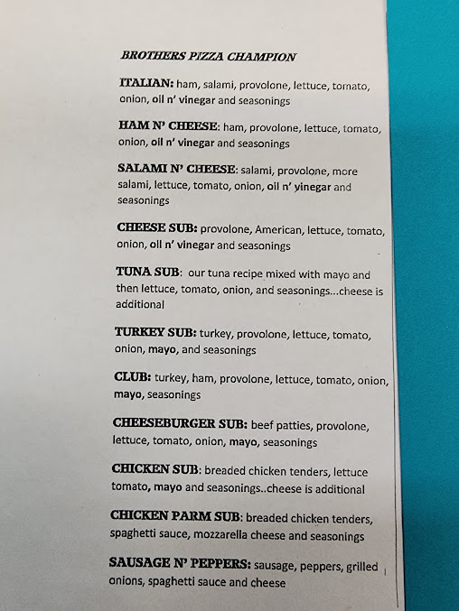 Menu Brothers Pizza Champion Restaurant - 0