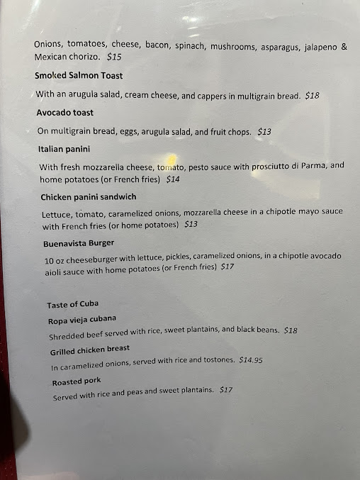 Menu Buena Vista Restaurant & Bar - 0