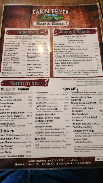 Menu Cabin Fever Bar Grill - 0