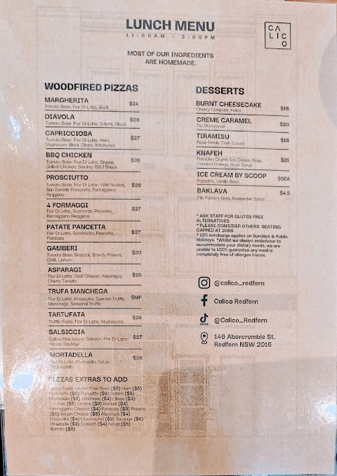 Menu Calico - Cafe, Restaurant, Pizzeria & Bar - 5