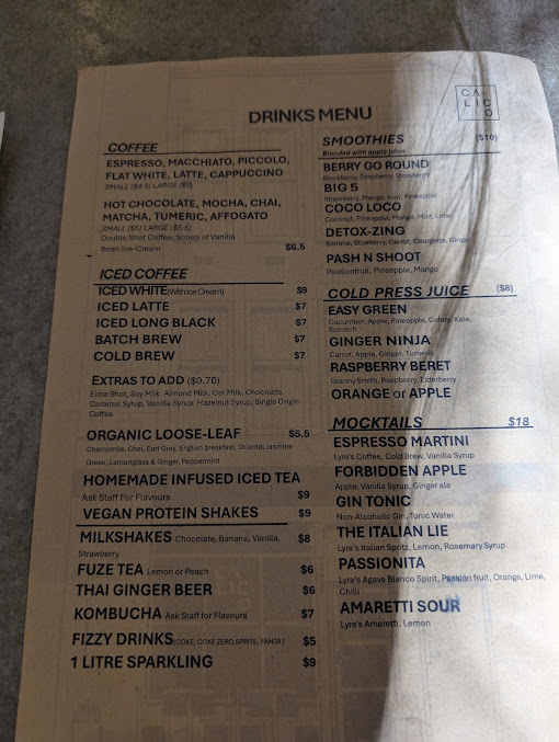 Menu Calico - Cafe, Restaurant, Pizzeria & Bar - 6