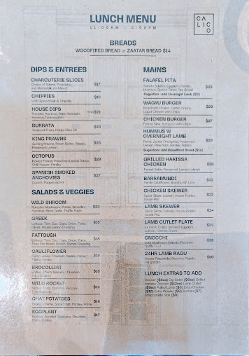 Menu Calico - Cafe, Restaurant, Pizzeria & Bar - 9
