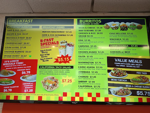 Menu California Burrito Taco Shop - 1