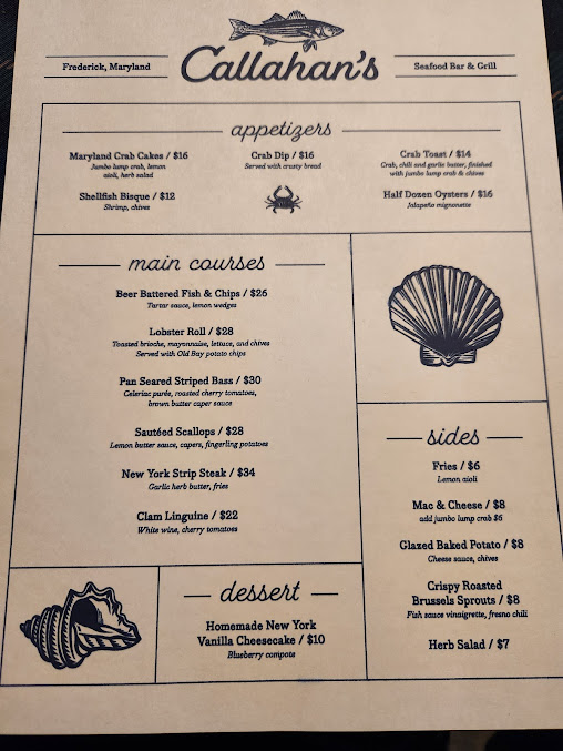 Menu Callahans Seafood Bar Grill - 1