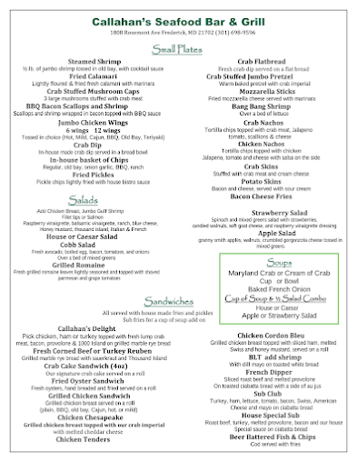 Menu Callahans Seafood Bar Grill - 5