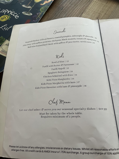 Menu Capriccio Osteria Italian Restaurant - 4
