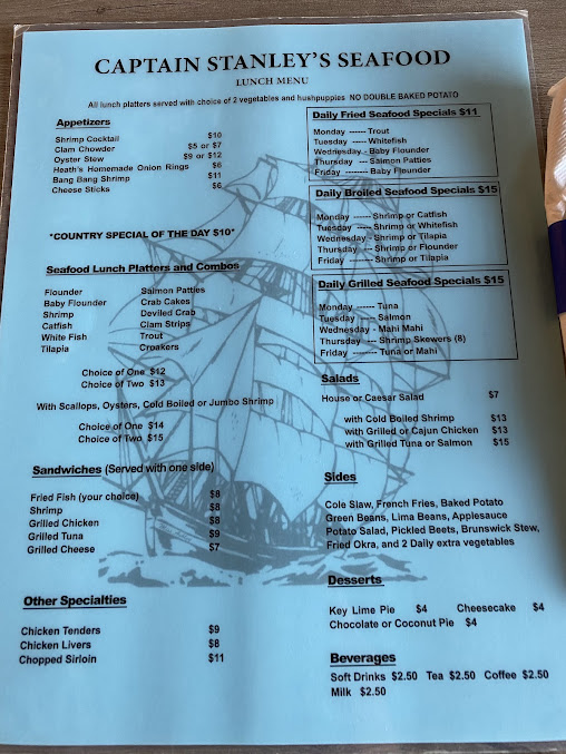 Menu Captain Stanley's Seafood Restaurant - 1