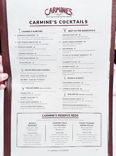 Menu Carmine's - Atlantic City - 2