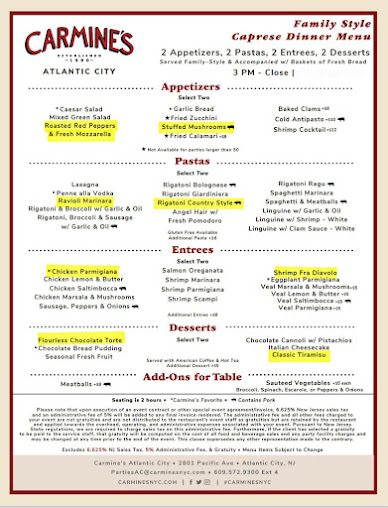 Menu Carmine's - Atlantic City - 3