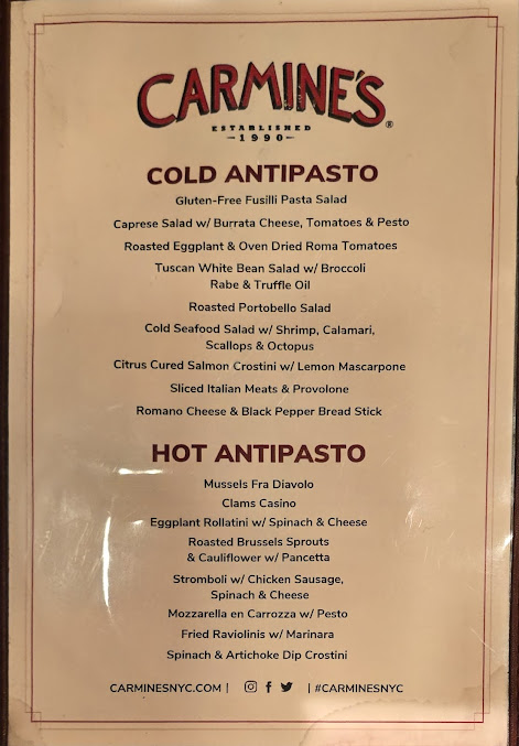 Menu Carmine's - Atlantic City - 6