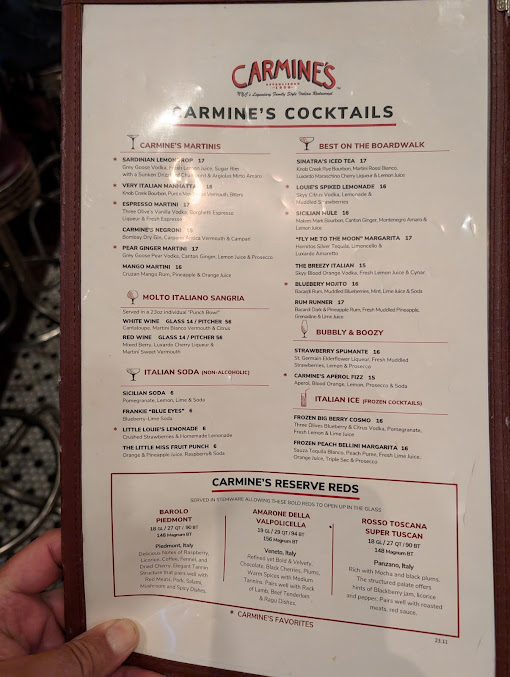 Menu Carmine's - Atlantic City - 8