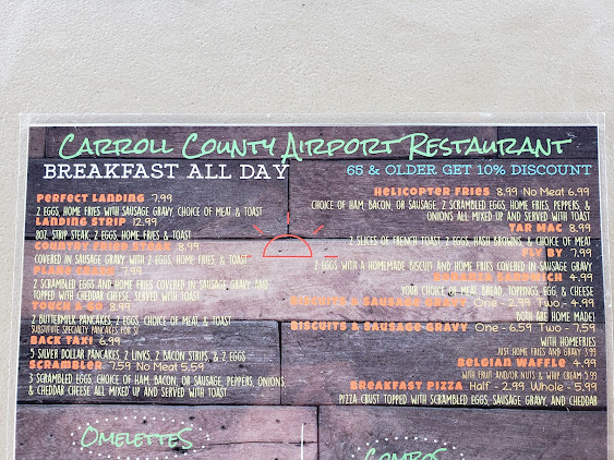 Menu Carroll County Airport Restaurant - 5