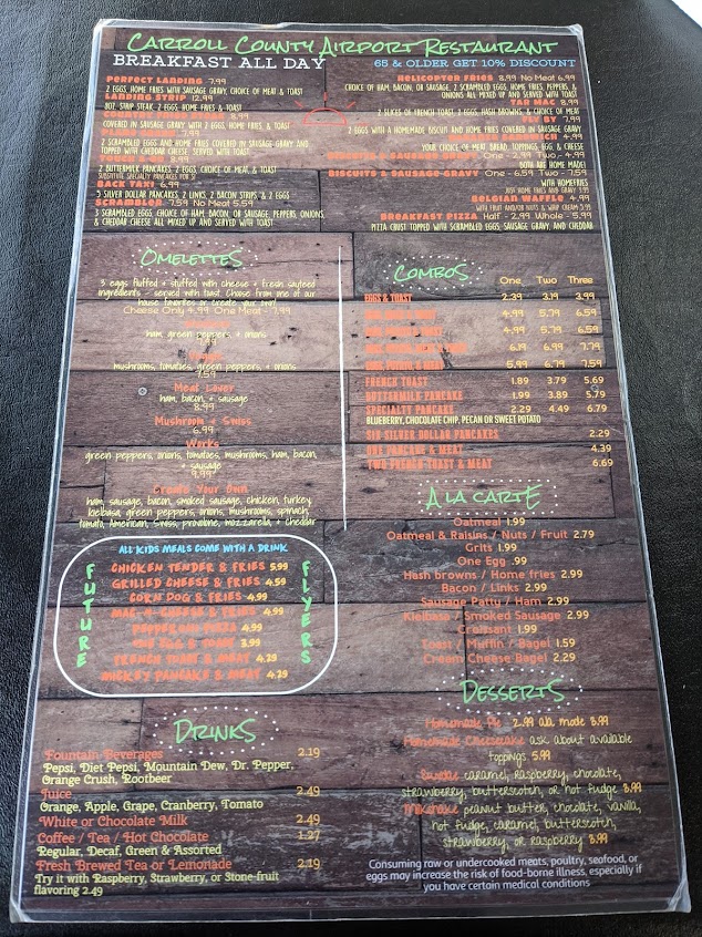 Menu Carroll County Airport Restaurant - 6