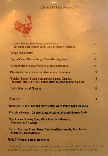 Menu Catalyst Restaurant - 0