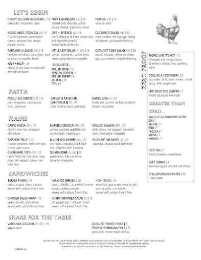 Menu Catalyst Restaurant - 1