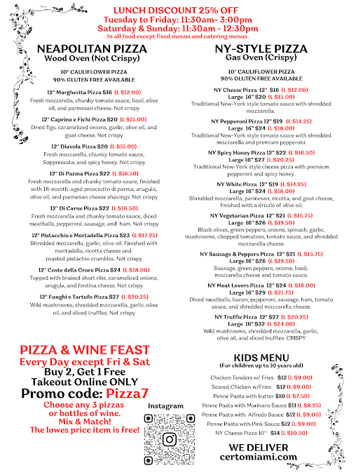 Menu Cèrto Italian Restaurant & Private Events - 0
