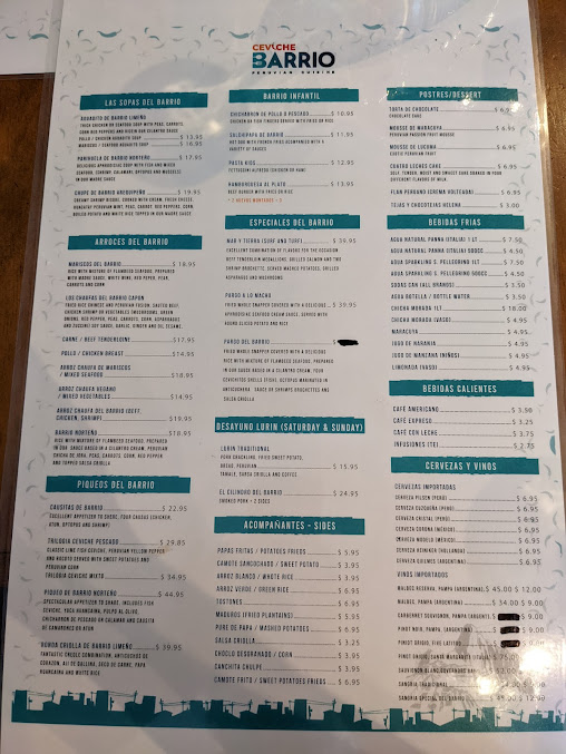 Menu Ceviche Barrio Peruvian Cuisine - 3