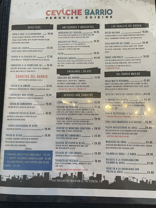 Menu Ceviche Barrio Peruvian Cuisine - 4