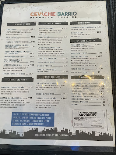 Menu Ceviche Barrio Peruvian Cuisine - 5