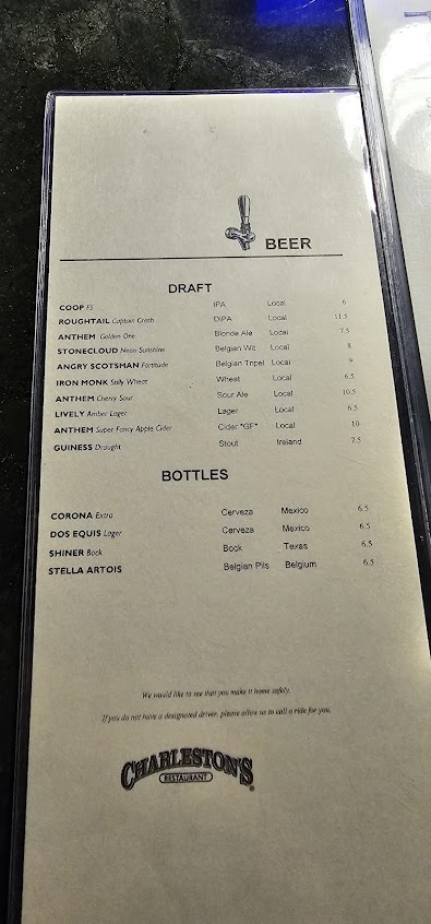 Menu Charlestons Restaurant Oklahoma City - 8
