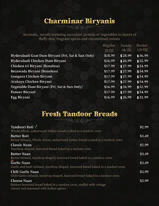 Menu Charminar Indian Restaurant Catering Orange County - 1