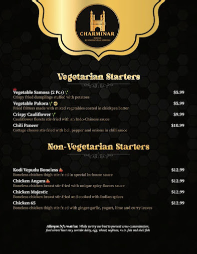 Menu Charminar Indian Restaurant Catering Orange County - 5
