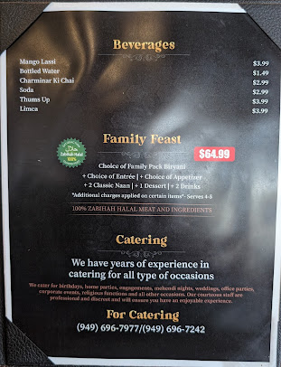 Menu Charminar Indian Restaurant Catering Orange County - 8