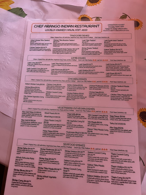 Menu Chef Arango Indian Restaurant - 1