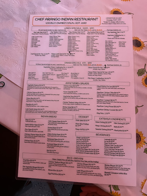 Menu Chef Arango Indian Restaurant - 8