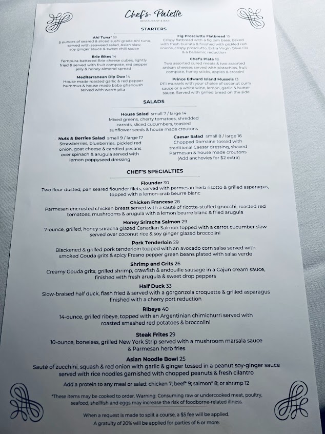 Menu Chef's Palette Restaurant - 8