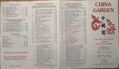 Menu China Garden Restaurant Orono - 0
