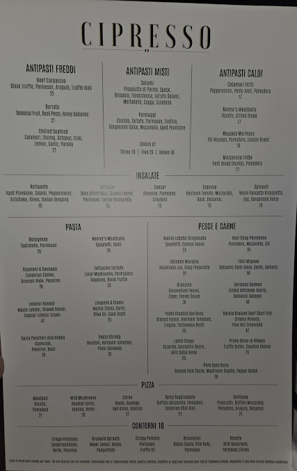 Menu Cipresso In Seminole Hard Rock Tampa - 0