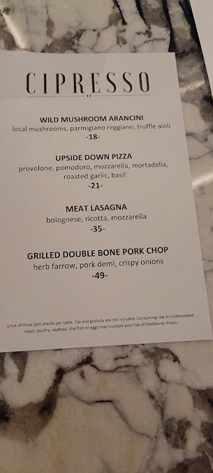 Menu Cipresso In Seminole Hard Rock Tampa - 4