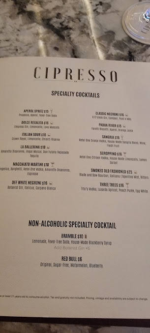 Menu Cipresso In Seminole Hard Rock Tampa - 8