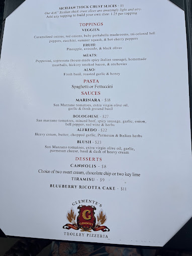 Menu Clementes Wood Fired Trolley Pizzeria - 1