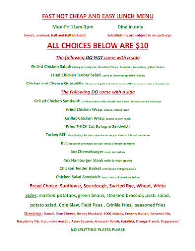 Menu Clubhouse Restaurant Bar & Grill - 0