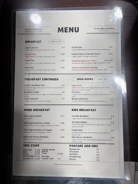 Menu Coachs Island Pub And Grub - 0