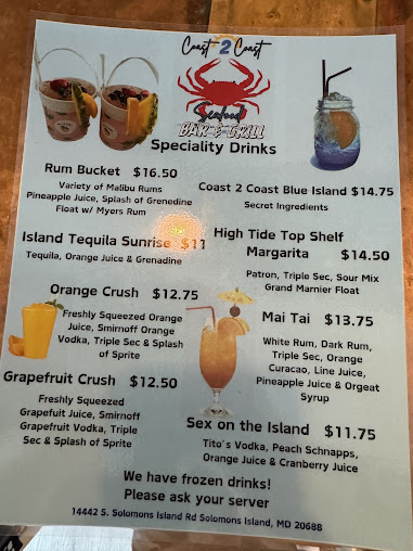 Menu Coast 2 Coast Seafood Bar And Grill - 7