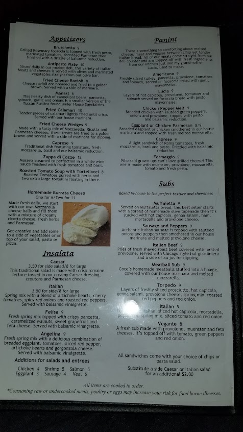 Menu Cocos Italian Market Restaurant Catering - 0
