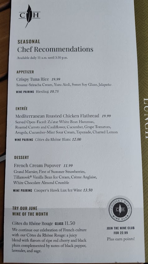 Menu Coopers Hawk Winery Restaurant - 8