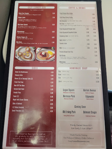 Menu Cozy Corner Restaurant & Pancake House - 9