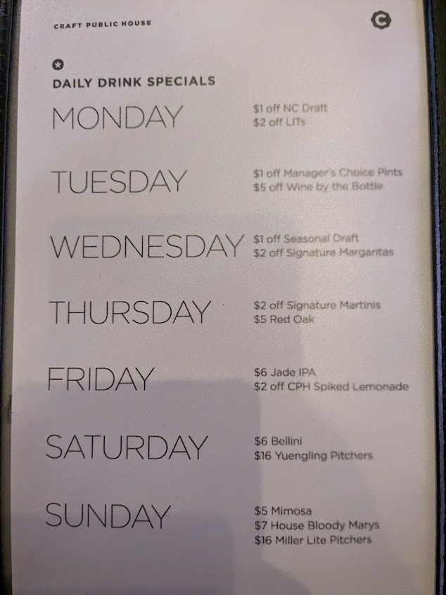 Menu Craft Public House - 7