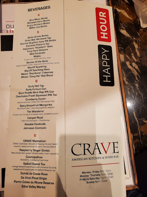 Menu Crave American Kitchen Sushi Bar The Galleria Edina - 6