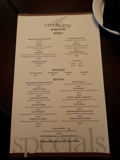 Menu Creekview Restaurant - 1
